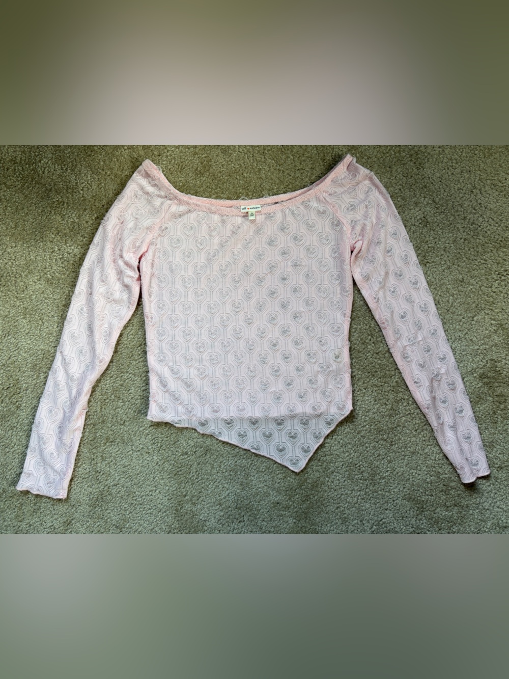Self Esteem Light Pink Heart Lace Long-Sleeve Asymmetric Women's Top